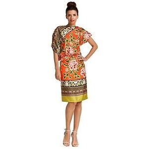 New NWT $495 Designer Womens Silk Josie Natori Dress Orange Flowers Purple XS